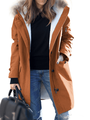 Inrosy mi-longue hiver manteau parka à capuche poches fermeture éclair fausse fourrure col femme oversized décontracté veste