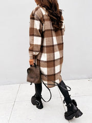 Inrosy mi-longue manteau en laine carreaux boutonnage poches mode femme surchemise