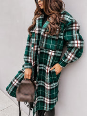 Inrosy mi-longue manteau en laine carreaux boutonnage poches mode femme surchemise