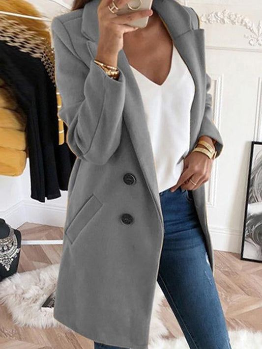 Inrosy mi-longue manteau en laine double boutonnage poches décontracté femme veste