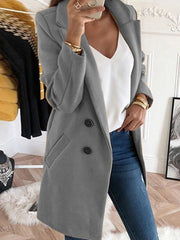 Inrosy mi-longue manteau en laine double boutonnage poches décontracté femme veste