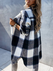 Inrosy surchemise en laine carreaux oversized femme veste bleu et blanche