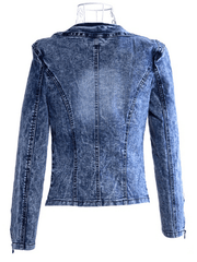 Inrosy court veste en jean strass fermeture éclair col rond manches longues femme casual élégant vintage décontracté