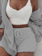 Inrosy ensembles de pyjama courte en polaire 3 pièces femme d'intérieur