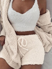 Inrosy ensembles de pyjama courte en polaire 3 pièces femme d'intérieur