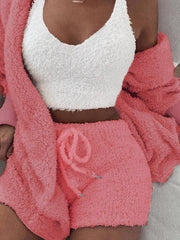 Inrosy ensembles de pyjama courte en polaire 3 pièces femme d'intérieur