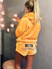 Inrosy combinaison pyjama short pilou pilou polaire meow brodée à capuche mignon femme vetement