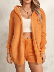 Inrosy ensemble de pyjama 3 pièces nœud bretelle à capuche manches longues femme casual mode décontracté femme d'intérieur