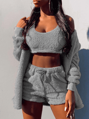 Inrosy ensemble de pyjama courte en polaire 3 pièces femme d'intérieur décontracté