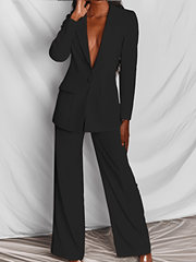 Inrosy blazer de bureau deux pièces boutons poches col revers manches longues veste droit pantalon femme style tailleur élégant