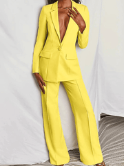 Inrosy blazer de bureau deux pièces boutons poches col revers manches longues veste droit pantalon femme style tailleur élégant