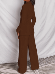 Inrosy blazer de bureau deux pièces boutons poches col revers manches longues veste droit pantalon femme style tailleur élégant