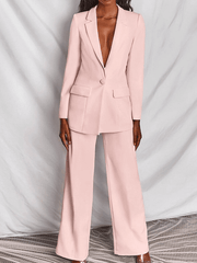 Inrosy blazer de bureau deux pièces boutons poches col revers manches longues veste droit pantalon femme style tailleur élégant