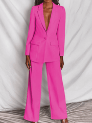 Inrosy blazer de bureau deux pièces boutons poches col revers manches longues veste droit pantalon femme style tailleur élégant