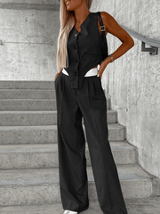 Inrosy ensembles avec pantalon gilet boutonnage poches v-cou sans manches femme élégant mode décontracté deux pièces