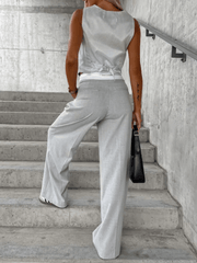 Inrosy ensembles avec pantalon gilet boutonnage poches v-cou sans manches femme élégant mode décontracté deux pièces