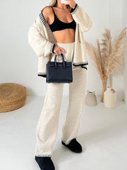 Inrosy ensembles 2 pièces avec pantalon boutonnage poches v-cou manches longues cardigan femme décontracté vêtements de détente