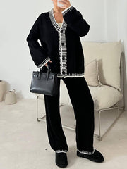Inrosy ensembles 2 pièces avec pantalon boutonnage poches v-cou manches longues cardigan femme décontracté vêtements de détente