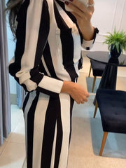 Inrosy ensembles avec larges jambes évasé pantalon rayé boutonnage col chemise manches longues femme élégant décontracté combinaison