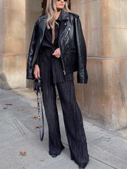 Inrosy ensemble tailleur pantalon larges jambes évasé fluide plissé boutonnage col revers femme mode ample décontracté 2 pièces