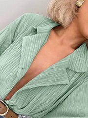 Inrosy ensemble tailleur pantalon larges jambes évasé fluide plissé boutonnage col revers femme mode ample décontracté 2 pièces
