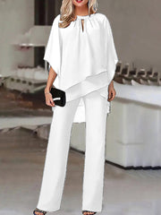 Inrosy ensembles deux pièces col rond manches chauve souris hauts irrégulière droit pantalon femme lâche décontracté de mariage