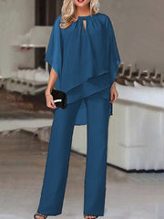 Inrosy ensembles deux pièces col rond manches chauve souris hauts irrégulière droit pantalon femme lâche décontracté de mariage