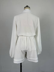 Inrosy ensemble pantalon larges jambes évasé hauts boutonnage poches manches bouffantes manches longues femme doux ample décontracté