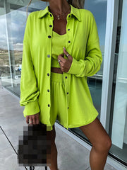 Inrosy veste et shorts boutonnage poches col revers manches longues femme mode décontracté