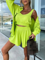 Inrosy veste et shorts boutonnage poches col revers manches longues femme mode décontracté