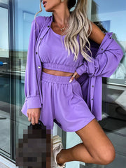 Inrosy veste et shorts boutonnage poches col revers manches longues femme mode décontracté