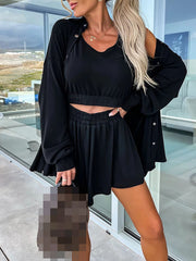 Inrosy veste et shorts boutonnage poches col revers manches longues femme mode décontracté