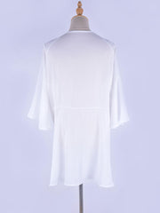 Inrosy couvre-maillot dentelle mousseline v-cou décolleté plongeant manches évasées manches longues femme lâche oversized mini robe