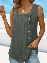 Inrosy débardeur unicolore boutonnage bretelle col carré sans manches femme casual mode décontracté été boho