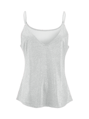 Inrosy débardeur bronzage brillante paillette dos nu à fines brides v-cou sans manches femme casual mode décontracté hauts