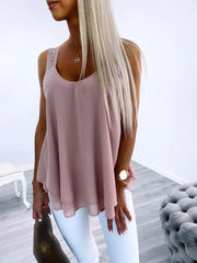 Inrosy débardeur dentelle mousseline col rond bretelle sans manches femme simple décontracté ample casual hauts été