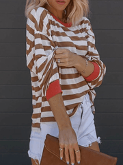 Inrosy t-shirt rayé col rond épaule tombante manches longues femme casual mode ample décontracté huats