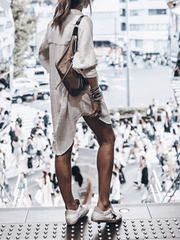 Inrosy blouse coton boutonnage poches col chemise manches longues femme casual boho décontracté de plage