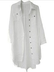 Inrosy blouse coton boutonnage poches col chemise manches longues femme casual boho décontracté de plage