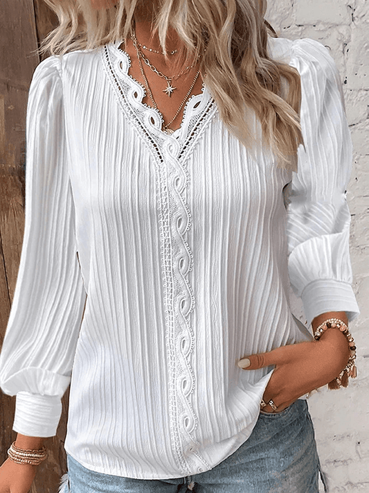 Inrosy chemise dentelle v-cou manches bishop manches longues femme casual bohème décontracté blouse hauts