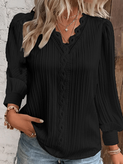 Inrosy chemise dentelle v-cou manches bishop manches longues femme casual bohème décontracté blouse hauts