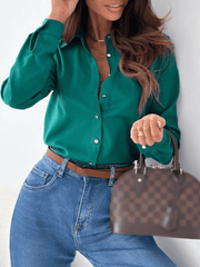 Inrosy chemisier unicolore boutonnage col chemise manches longues femme casual style tailleur élégant mode blouse