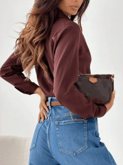 Inrosy chemisier unicolore boutonnage col chemise manches longues femme casual style tailleur élégant mode blouse