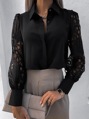 Inrosy chemisier dentelle boutonnage col chemise manches longues femme élégant mode décontracté blouse