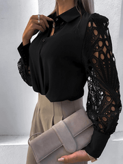 Inrosy chemisier dentelle boutonnage col chemise manches longues femme élégant mode décontracté blouse