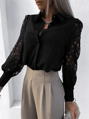 Inrosy chemisier dentelle boutonnage col chemise manches longues femme élégant mode décontracté blouse