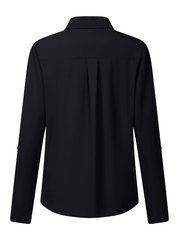 Inrosy blouse boutonnage poches col chemise manches retroussées manches longues femme élégant mode hauts