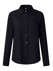 Inrosy blouse boutonnage poches col chemise manches retroussées manches longues femme élégant mode hauts