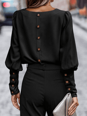 Inrosy blouse unicolore boutonnage col rond manches gigot manches longues femme élégant mode hauts