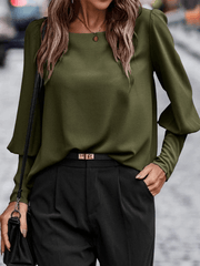 Inrosy blouse unicolore boutonnage col rond manches gigot manches longues femme élégant mode hauts